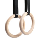 Anneaux de gymnastique en bois 28 mm – Comprend des sangles réglables et un sac de transport | StreetGains®_